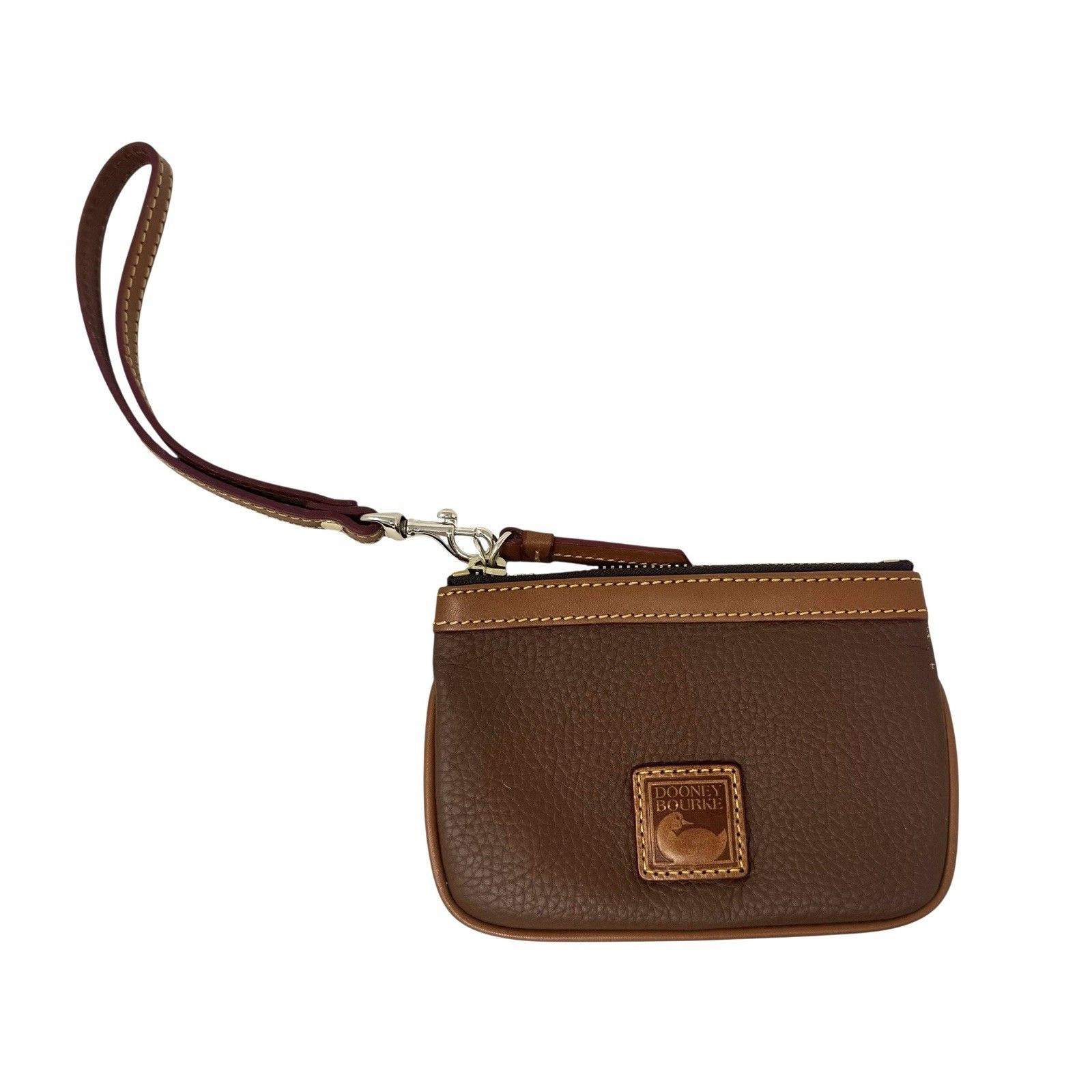 Dooney & Bourke Pebble Grain Leather Wristlet In Brown Zipper Red Inside